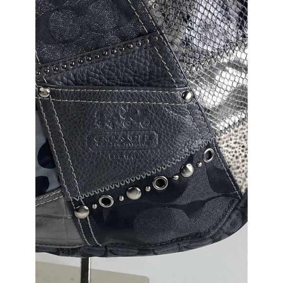 Coach Zoe Patchwork Silver Animal Print Black Gray Purse Suede Model f0873-12901 - Picture 7 of 16